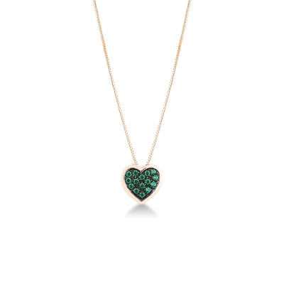 Emeralds pavè burnished heart pendant necklace in rose gold 18k