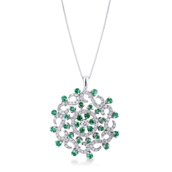 Elegant circle pendant with emeralds and diamonds