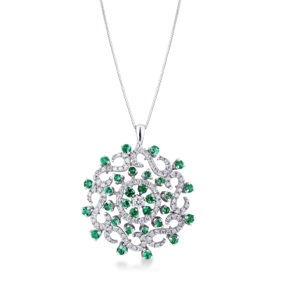 Elegant circle pendant with emeralds and diamonds
