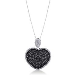 18k white gold necklace with heart pendant with black and white diamonds