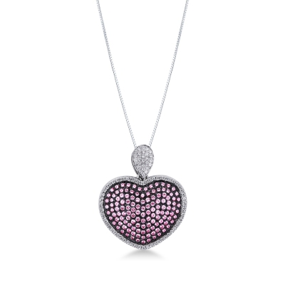 Heart pendant with pink sapphire and diamonds 