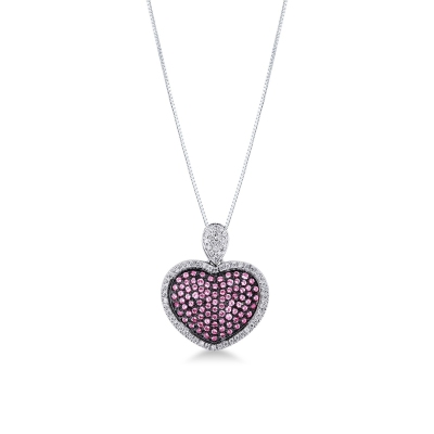 Heart pendant with pink sapphire and diamonds