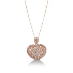 18k rose gold necklace with heart pendant with diamonds pavé