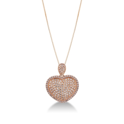 18k rose gold necklace with heart pendant with diamonds pavé