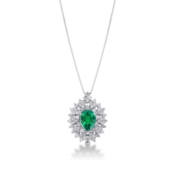 Necklace with pendant, central emerald and a fancy crown of diamonds