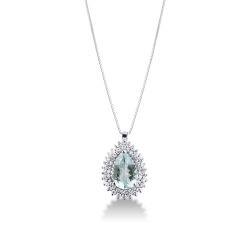 Necklace with pendant, central pear cut aquamarine and diamonds