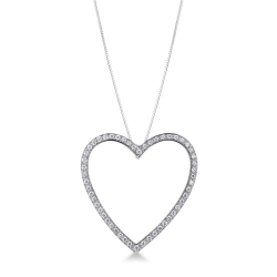 Collana in oro bianco 750 con cuore grande in diamanti