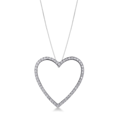 Collana in oro bianco 750 con cuore grande in diamanti