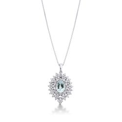 Collana con acquamarina goccia e diamanti a contorno in oro 18k