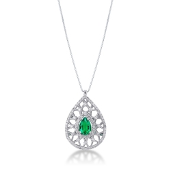 White gold 18k pendant with emerald and diamonds 