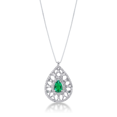 White gold 18k pendant with emerald and diamonds 