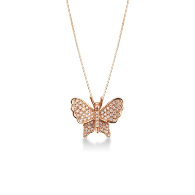 18k rose gold butterfly pendant with diamonds