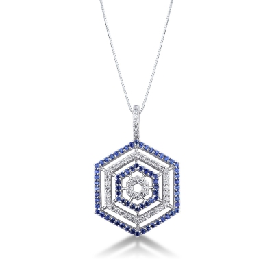 Octagon pendant with diamonds and sapphires