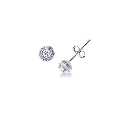 Halo diamonds stud earrings in white gold 18k