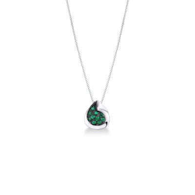 Fancy pendant with emeralds pavé on burnished gold