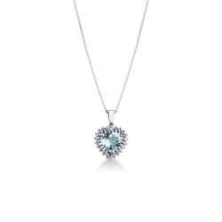Necklace with pendant, heart cut aquamarine and diamonds