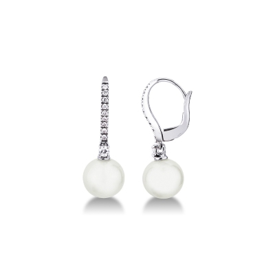 White gold 18k earrings with pearl and a diamonds row