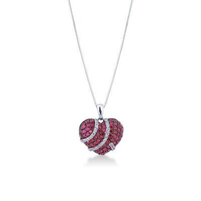 Burnished heart pendant with rubies and diamonds