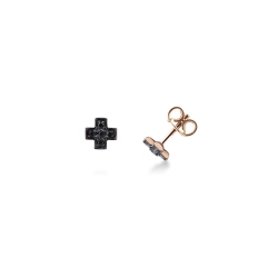 NKlaus Orecchini A Perno Con Diamante Nero – Argento 925 Placcato Oro Rosa, Rotondi 10,9mm