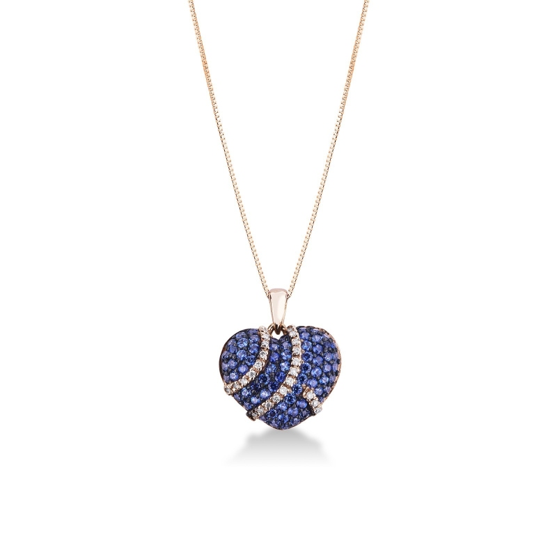 18k rose gold fancy heart pendant with sapphires and diamonds
