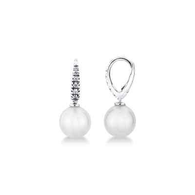 Drop earrings with pearls of about 8,70 mm and diamonds in white gold 18k
