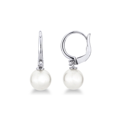 White gold 18k drop earrings with natural cultivated pearl and diamonds 