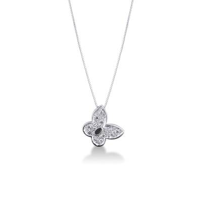 Inclined butterfly pendant with diamonds