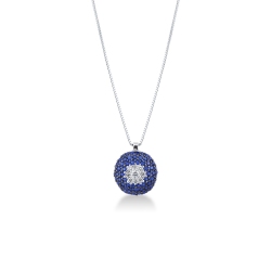 18k white gold necklace with pavè pendant, sapphires and diamonds