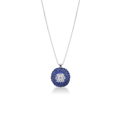 18k white gold necklace with pavè pendant, sapphires and diamonds