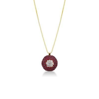 18k yellow gold necklace with pavè pendant, rubies and diamonds