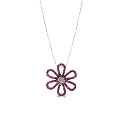 Big flower pendant with rubies and diamonds