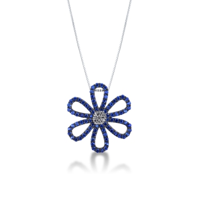 Big flower pendant with sapphires and diamonds