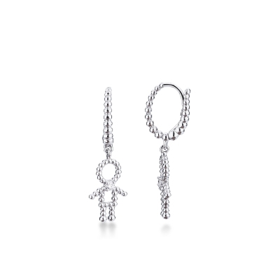 White gold 18k drop earrings with diamonds and child pendant 
