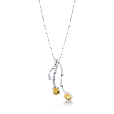 Branches pendant in 18k white gold with citrine and diamonds