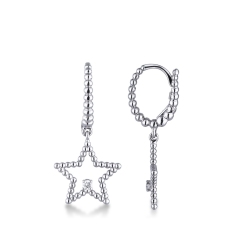 White gold 18k drop earrings with star pendants and diamonds 
