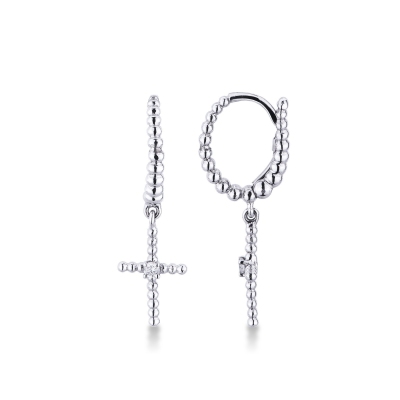White gold 18k drop earrings with cross pendants with diamonds 