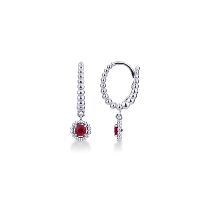 White gold 18k drop earrings with round rubies pendants