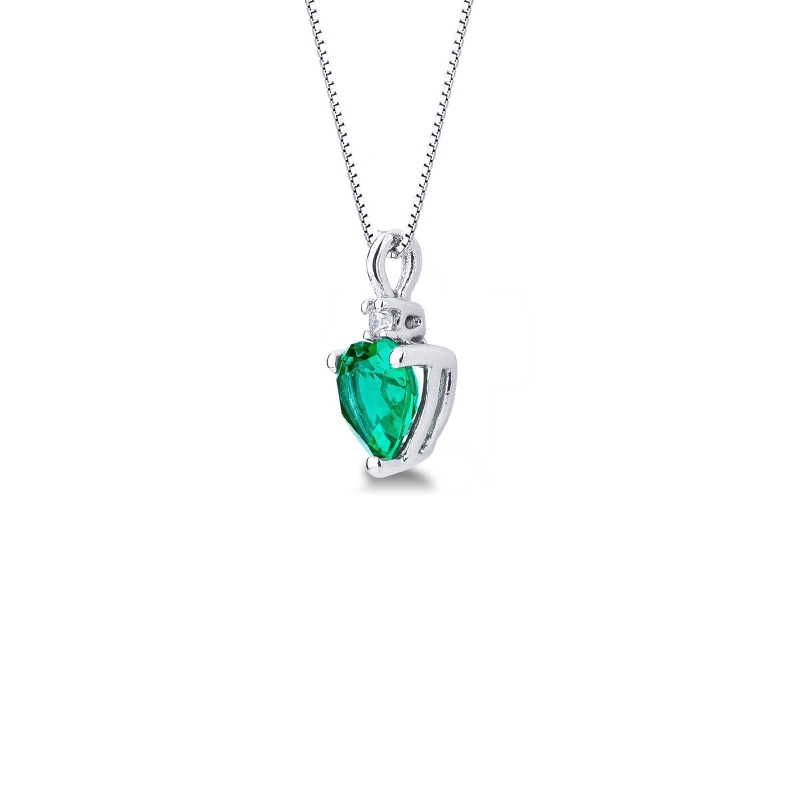 Emerald and diamond pendant in 18k white gold