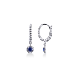 White gold 18k drop earrings with blue sapphires round cut