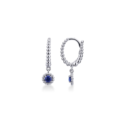 White gold 18k drop earrings with blue sapphires round cut