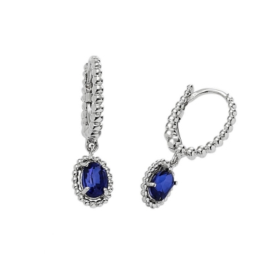 White gold 18k hoops with blue sapphires pendant 
