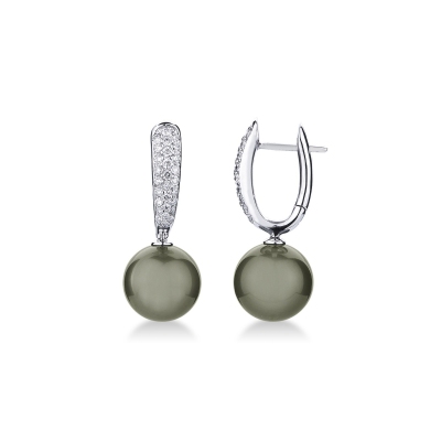 White gold 18k drop earrings with tahiti pearls and diamonds 