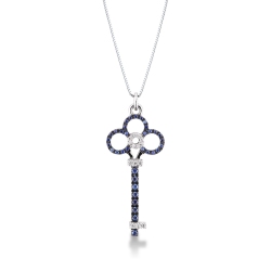 Burnished Key pendant with diamonds and sapphires