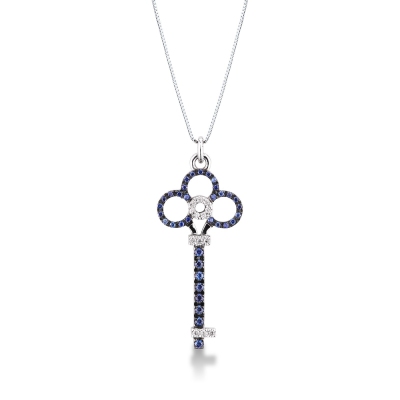 Burnished Key pendant with diamonds and sapphires
