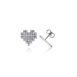 18k white gold pixeled heart earrings with diamonds