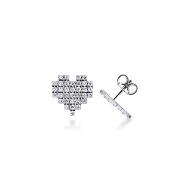 18k white gold pixeled heart earrings with diamonds