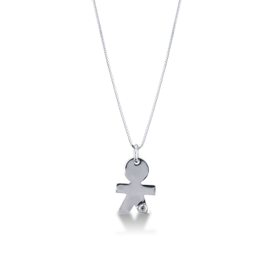 18k white gold child pendant with one diamond