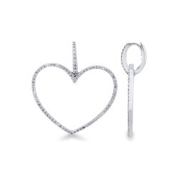 White gold 18k drop diamond heart earrings, 3,5x3 cm