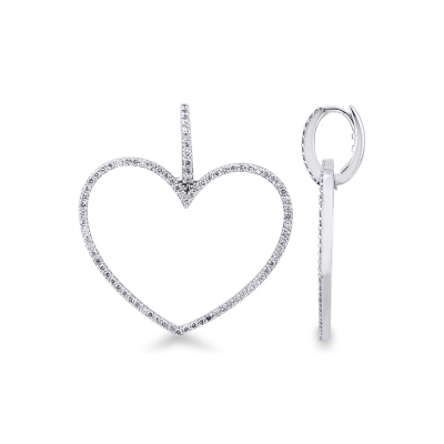 White gold 18k drop diamond heart earrings, 3,5x3 cm