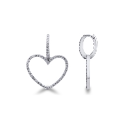 White gold 18k diamond heart drop earrings 
